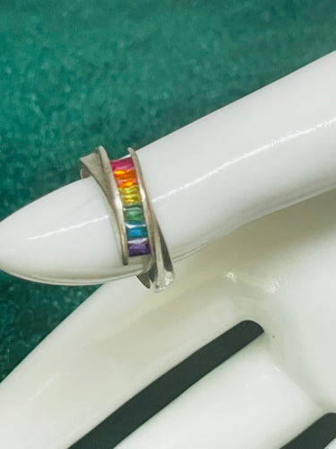Rainbow Rhinestone Sterling Silver Ring